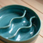 Hokuō x Iris Floor hand-thrown ceramic slowfeeder bowl for dogs with sculpted ridges and deep blue glaze