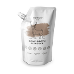 Hokuō® Reindeer Bone Broth pouch with Norwegian reindeer illustration and natural nutrition benefits